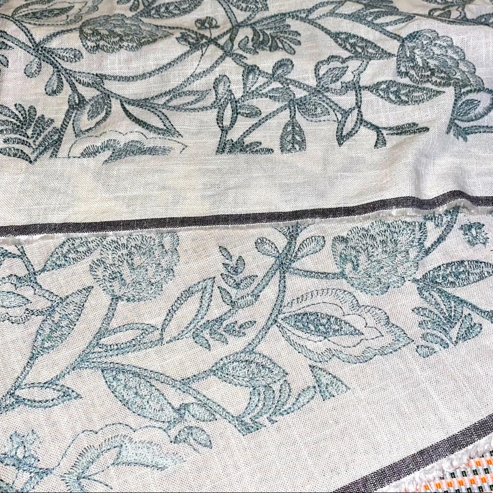 New Embroidered Performance Linen lightweight white upholstery fabric green-gray